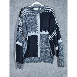 Vintage Marquis Sweater Mens Size 2X Black White Acrylic Drop Shoulder Crew Neck